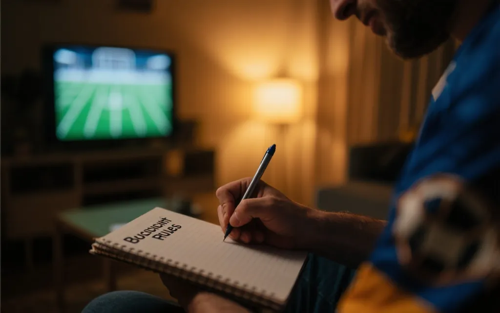 深夜看球的人在桌前记录预算与规则的场景